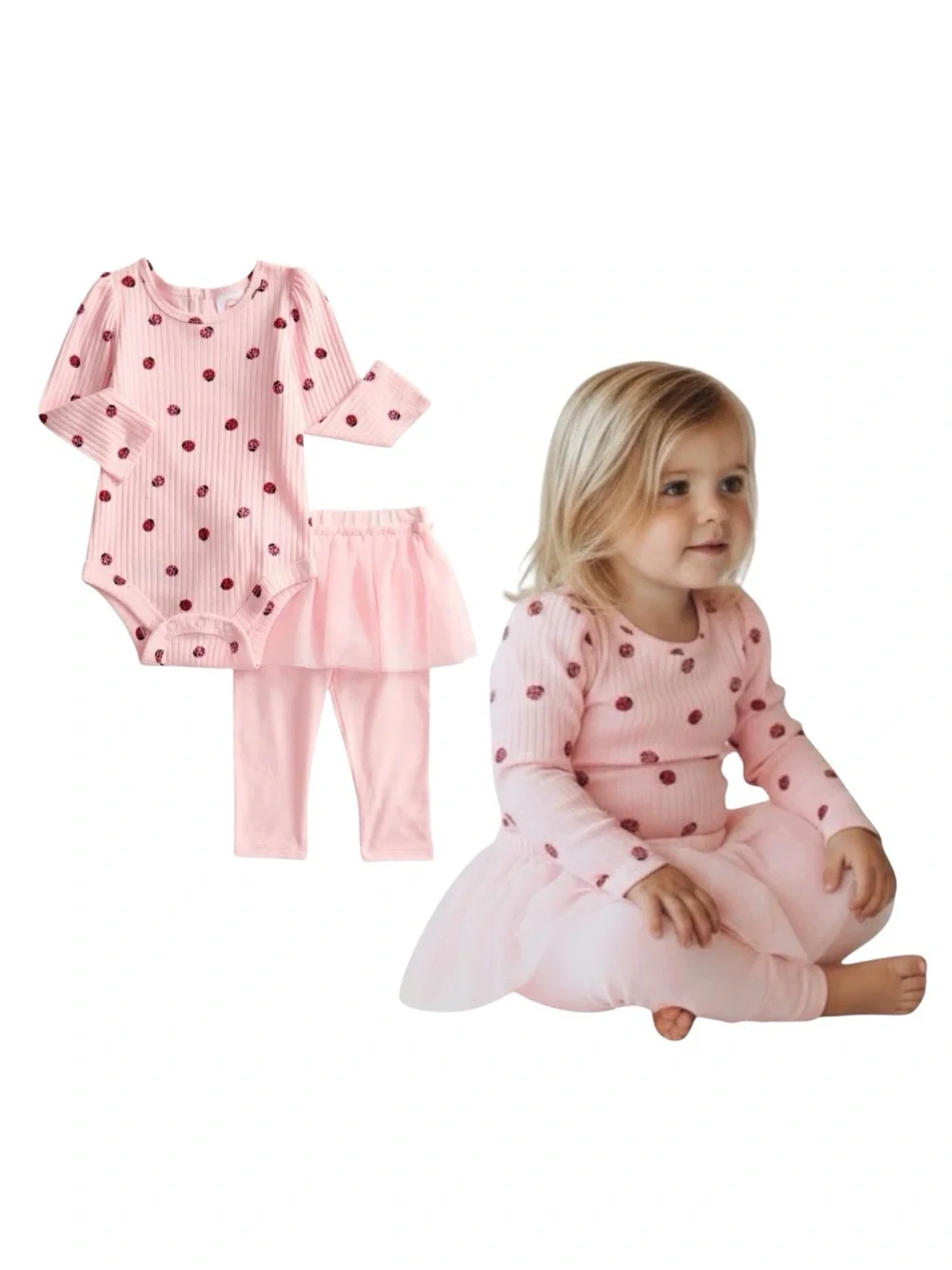 wonder nation Pink Ladybug Bodysuit And Matching Tulle Skegging Set